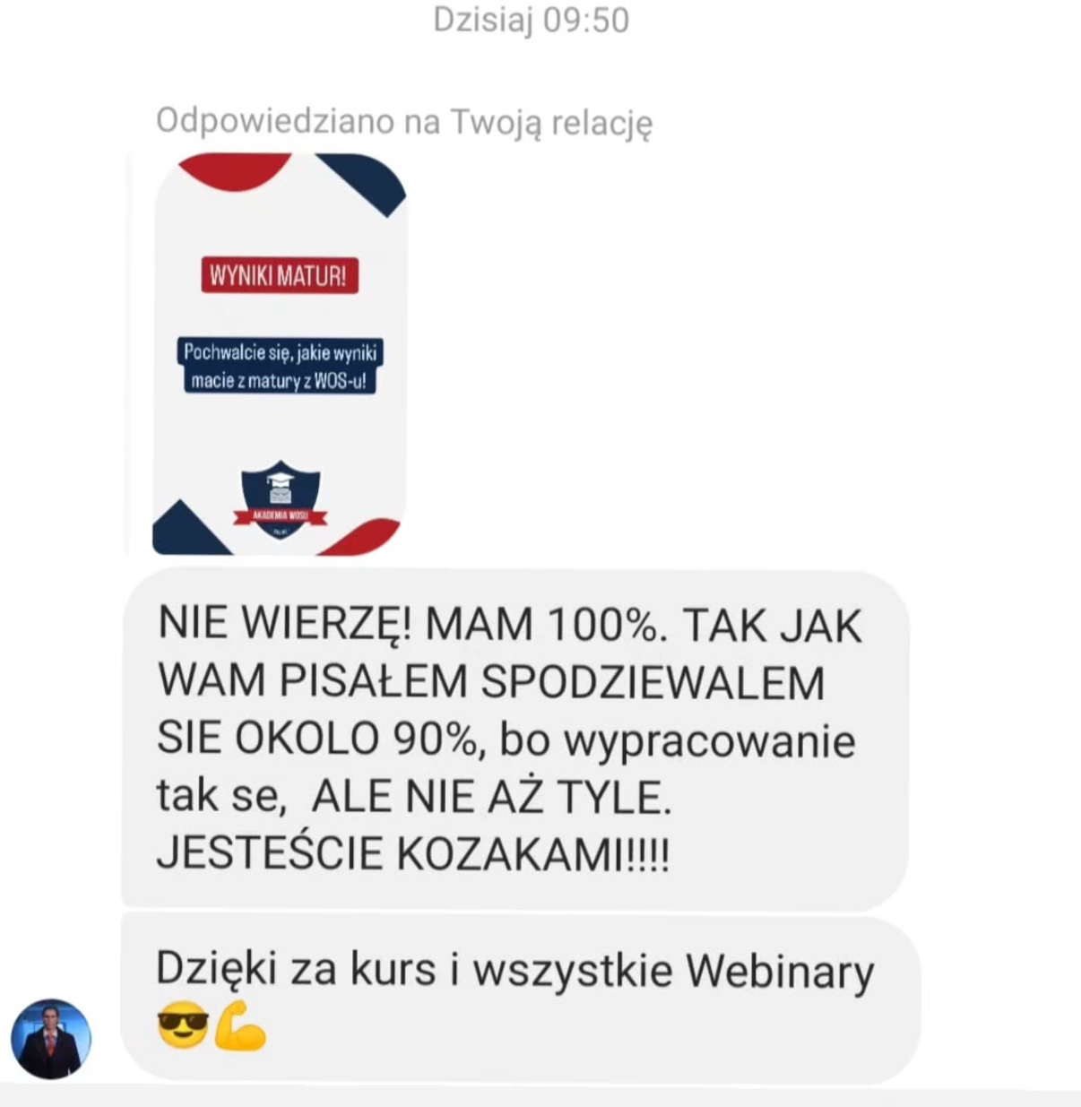 Opinie Akademia WOS-u – screen Messenger, wynik 100 %%