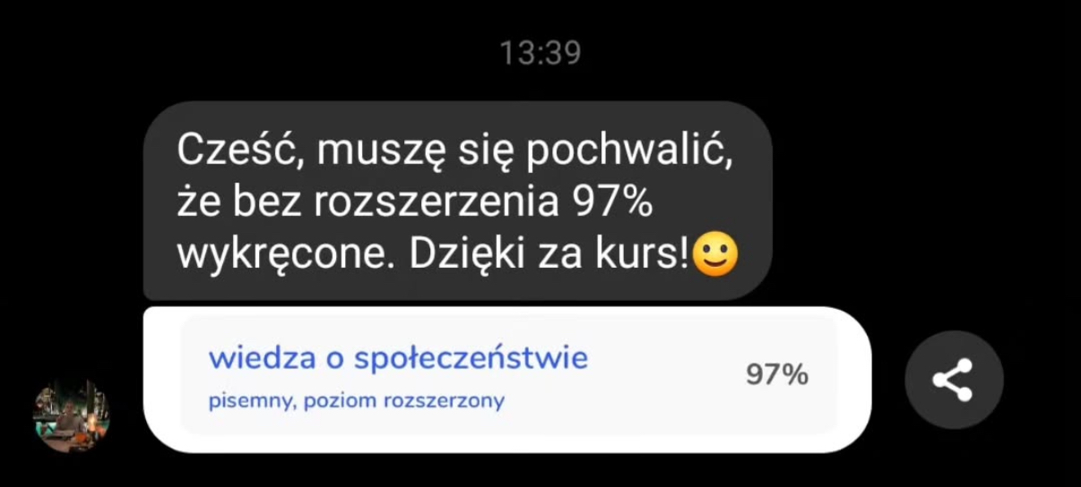 Opinie Akademia WOS-u kursy maturalne, wynik 100 %