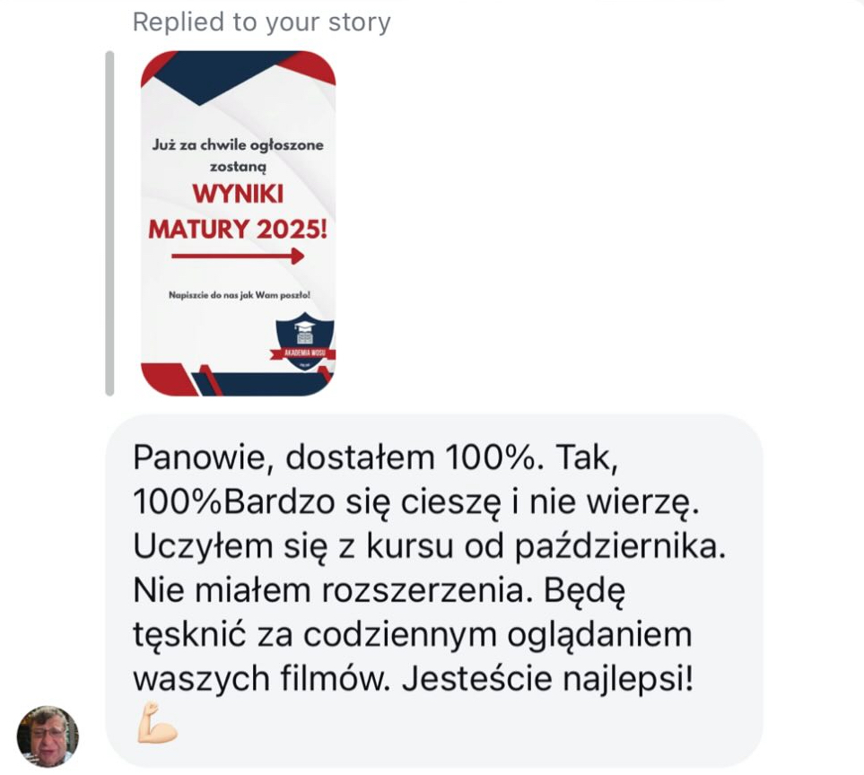 Opinie Akademia WOS-u – screen Messenger, wynik 100 %
