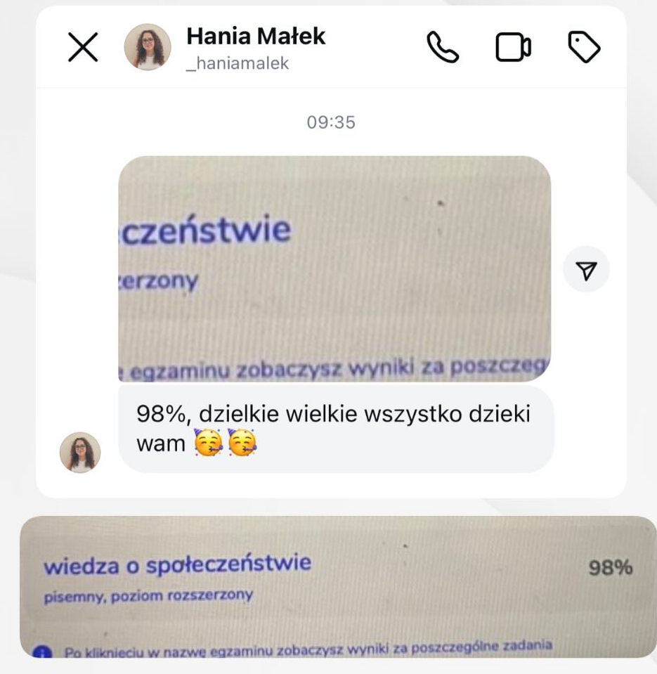 Opinie Akademia WOS-u opinie – screen Messenger, wynik 100 %