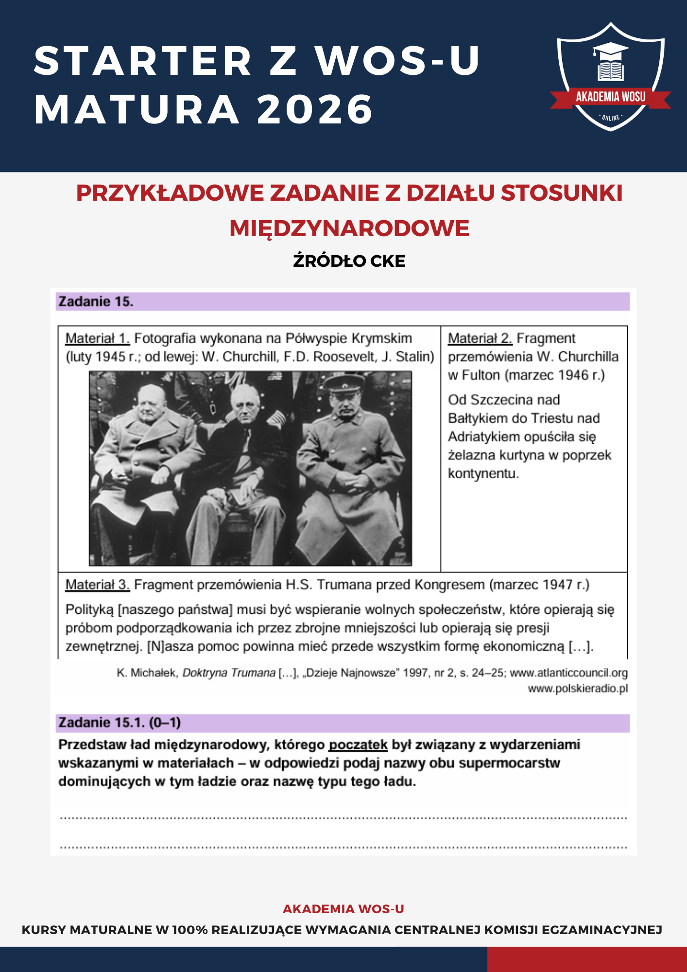 Przykładowe zadanie maturalne z WOS – forma arkusza