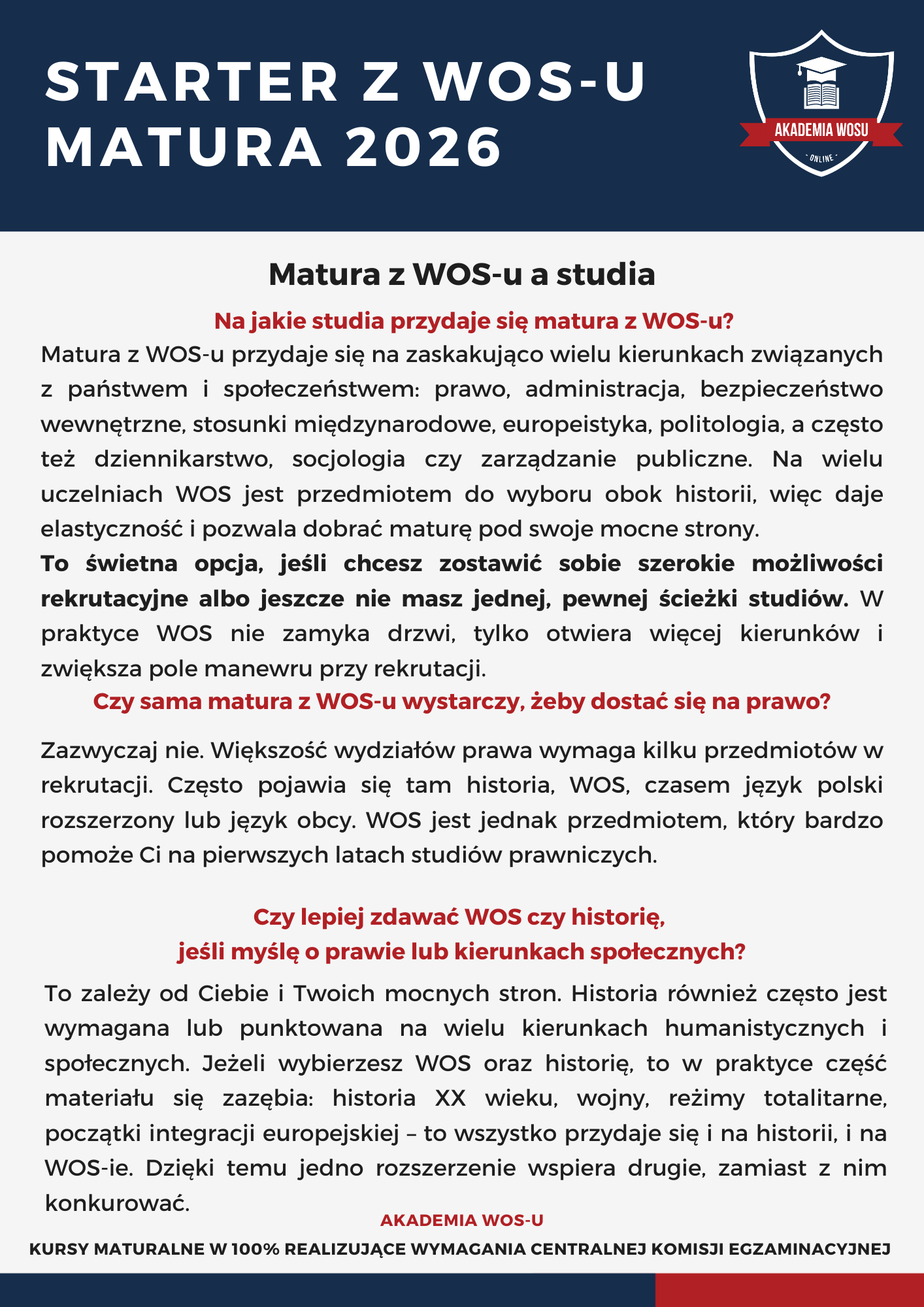 Matura z WOS-u a studia – przykładowe kierunki